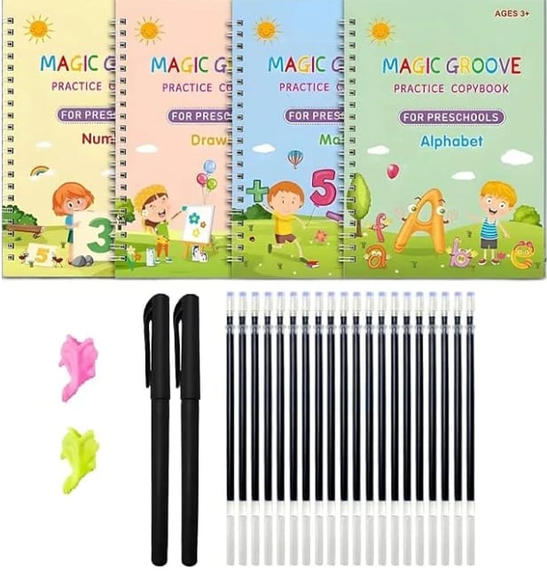 Sank Magic Practice Copybook (4 BOOKS,1 PEN,1 GRIP,10 REFILL) Pack of 1